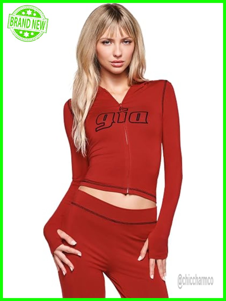 Zip-Up Cropped Hoodie With Thumbholes Stretch Knit